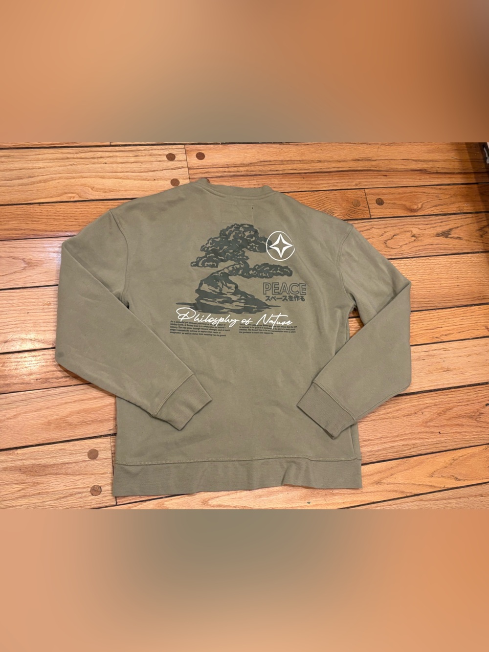 Brooklyn Cloth Olive Graphic Peace Crewneck Sweatshirt size medium